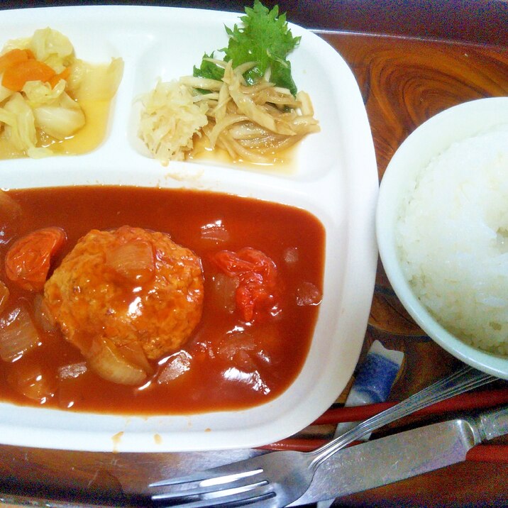 玉ねぎ&トマトの煮込みハンバーグと野菜プレート